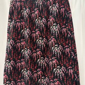 BNWT J. Crew Black and Pink Floral A-Line Midi Skirt